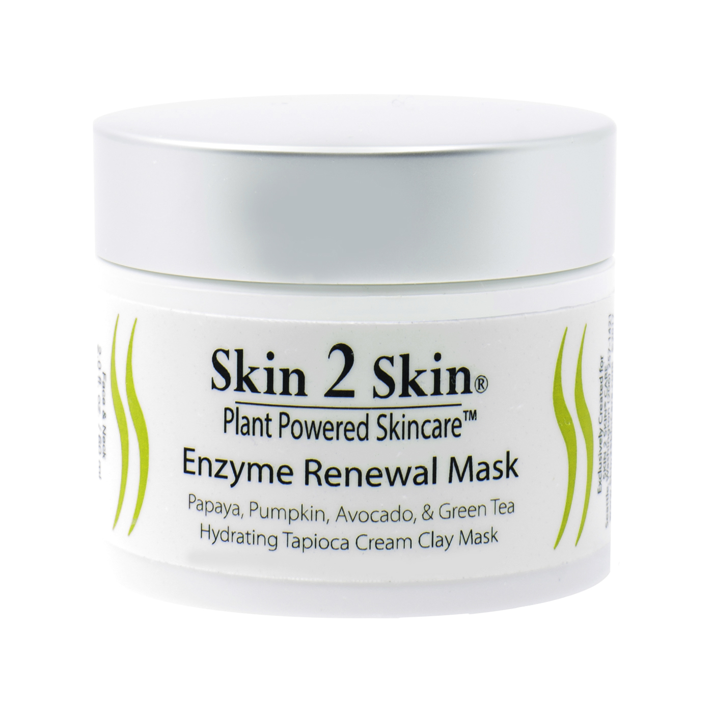 Skin 2 Skin Enzyme Renewal Mask, hydrating tapioca cream clay mask with Papaya, Pumpkin Seed, Avocado, and Green Tea 